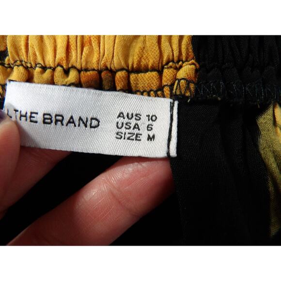 Faithfull The Brand Sz 6 Wrap Pants Black Orange Floral Palazzo Front Slits Pull - Picture 3 of 16